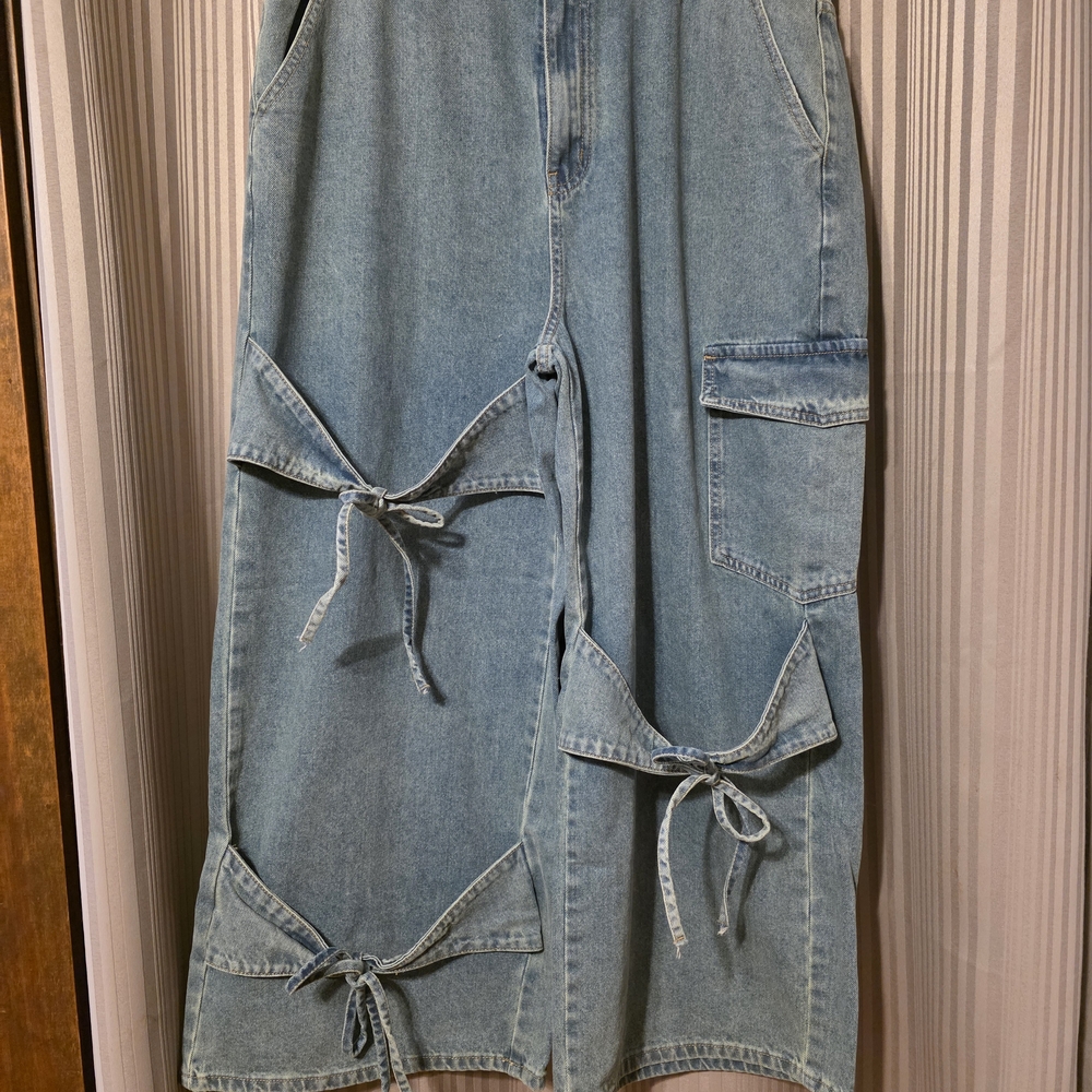 Cider Blue Wide Leg Jeans with Bow Details. #17
